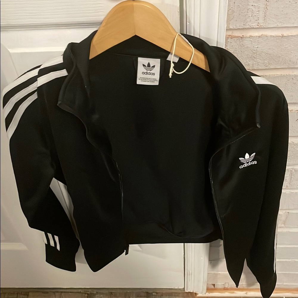 Adidas Black and White Cropped Track Jacket